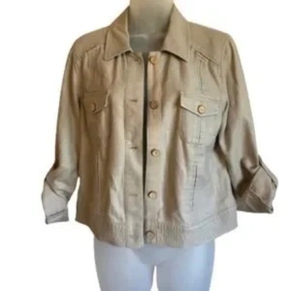 SIGRID Olsen Linen Lightweight Tan Jacket Sz 6P - Picture 1 of 2